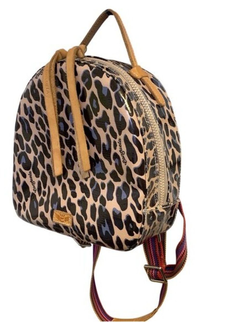 Consuela Blue Jag Print Mini Backpack in Tan and Black